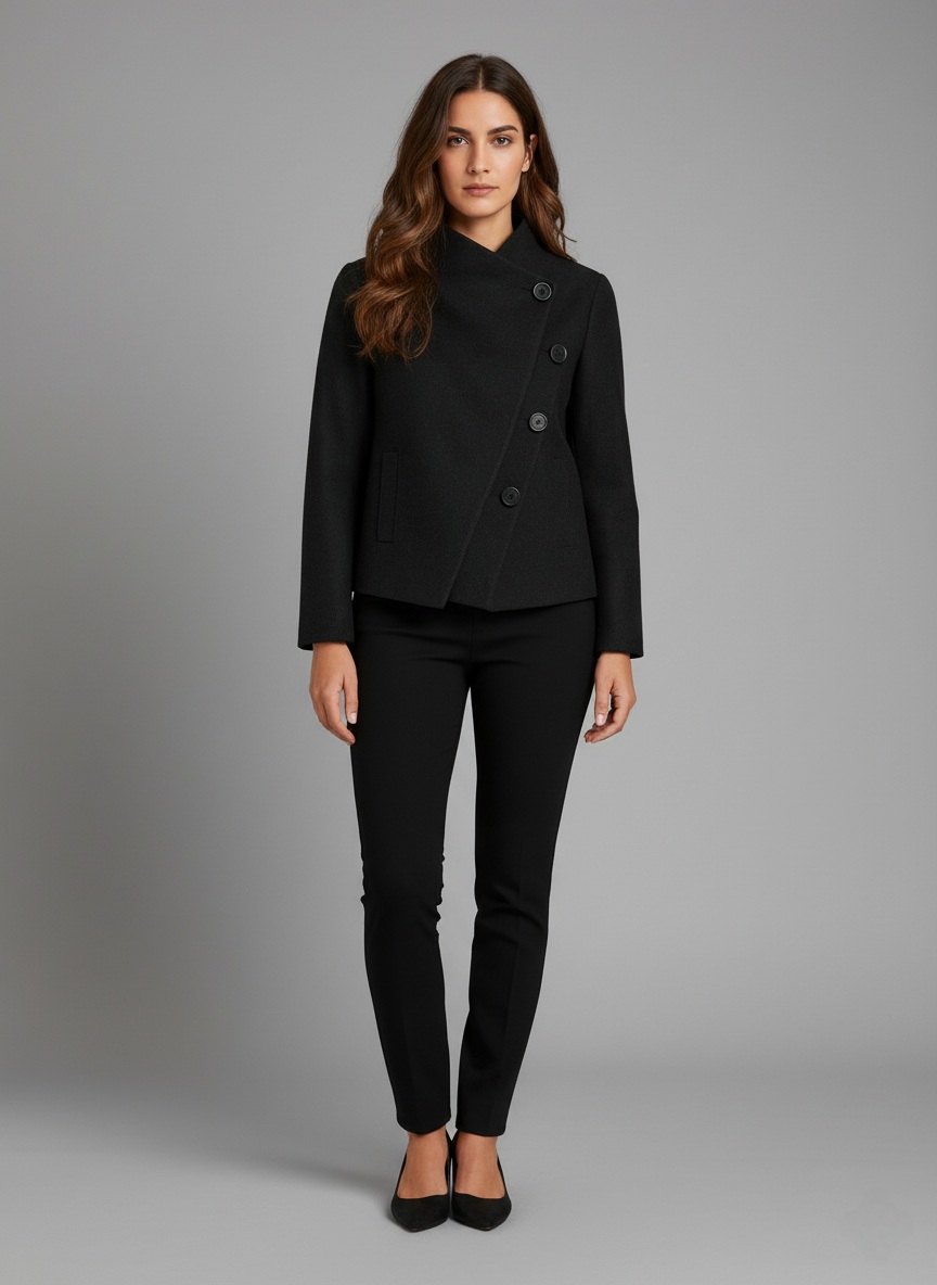 114526 ASSYMMETRON 100% WOOL SHORT COAT