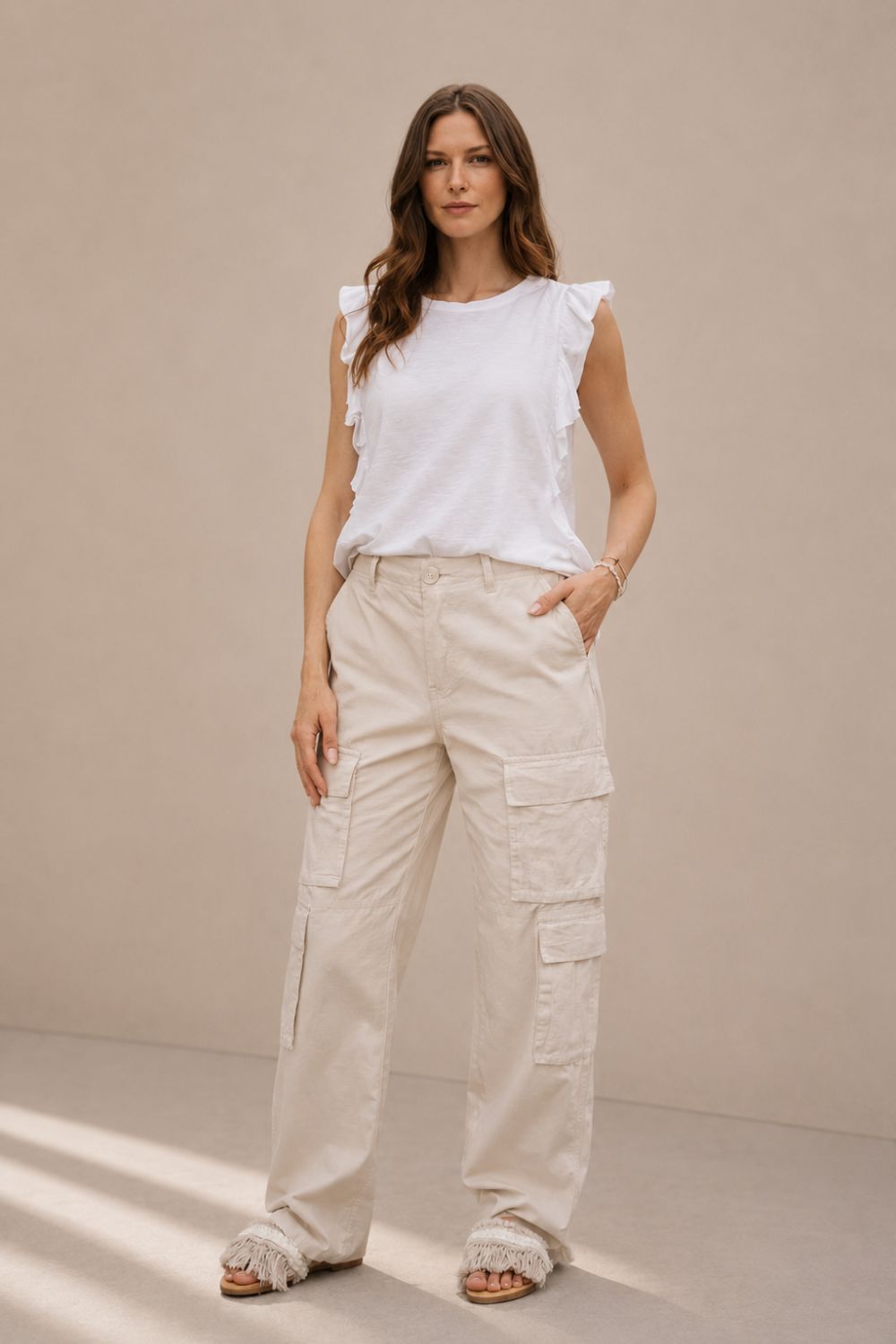 114312-WOMENS-WIDE-LEG-CARGO-TROUSERS-BEIGE 114312 - WOMEN'S WIDE LEG CARGO TROUSERS - BEIGE