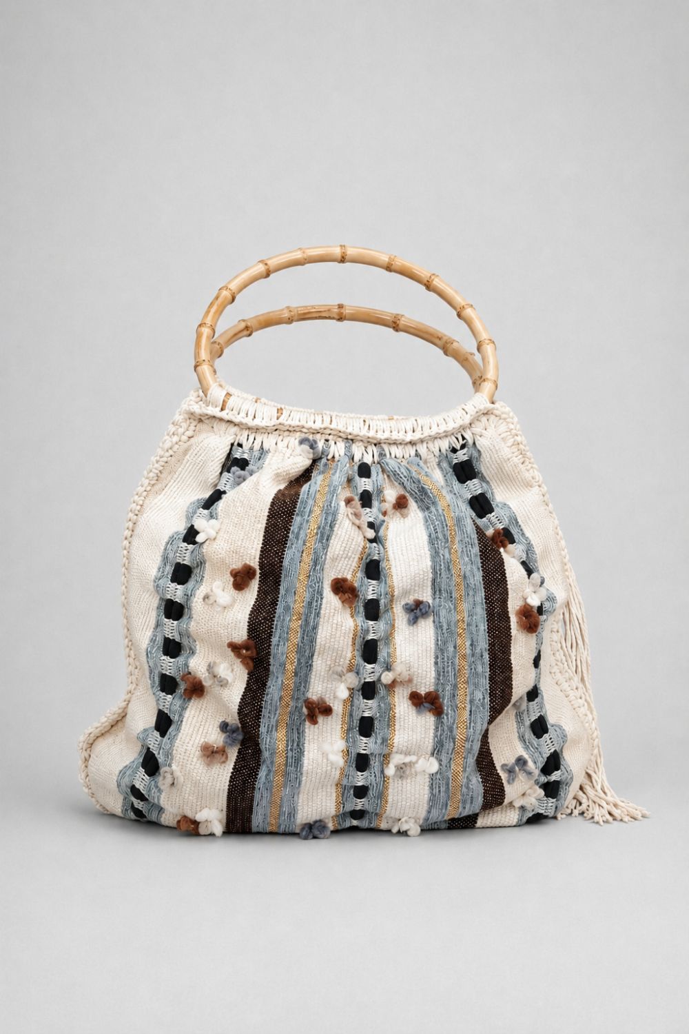 113435-HANDMADE WOVEN SHOULDER BAG WITH WOODEN HANDLES - BOHO NATURAL 113435-HANDMADE WOVEN SHOULDER BAG WITH WOODEN HANDLES - BOHO NATURAL